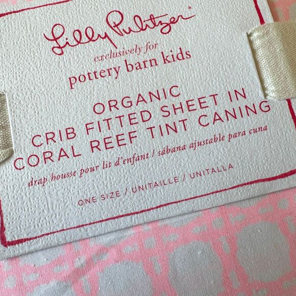 Pottery Barn Kids Lilly Pulitzer Coral Reef Tint Caning Fitted Crib Sheet NEW - Picture 3 of 7